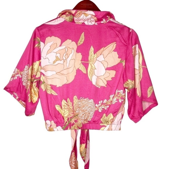 CYNTHIA ROWLEY NWT Tie Front Top and Pants Set Size Small in Pink Floral - Picture 11 of 14